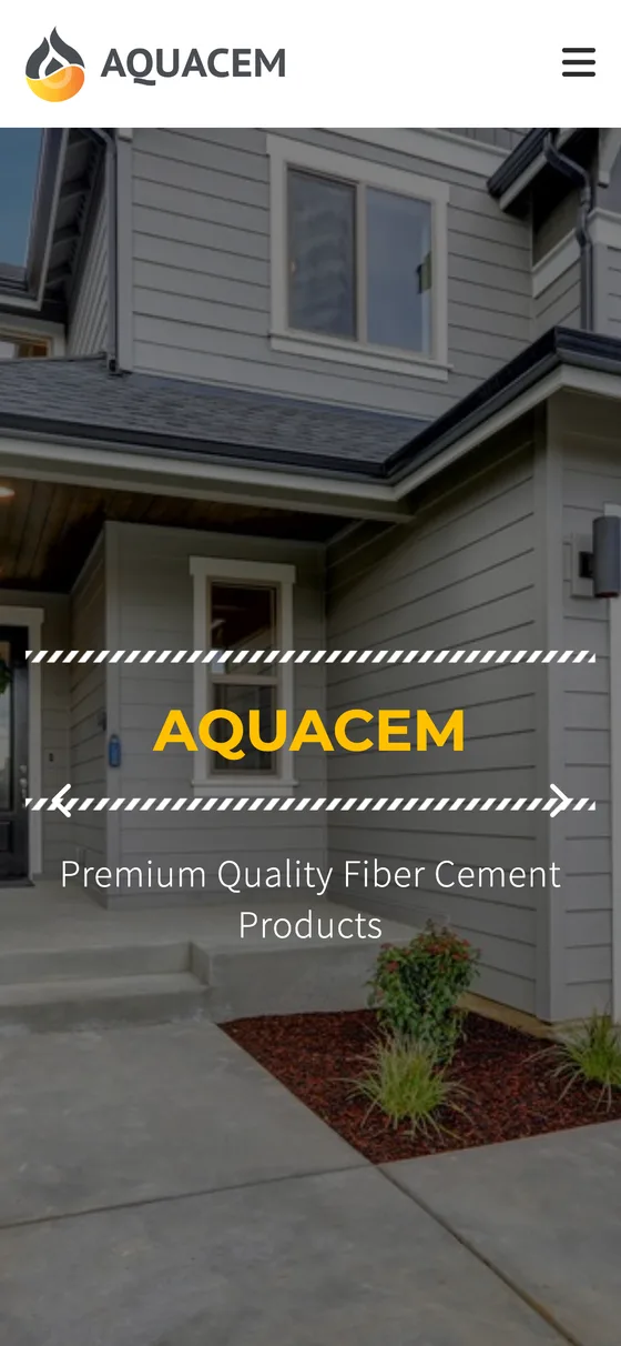 Aquacem homepage at 390px wide