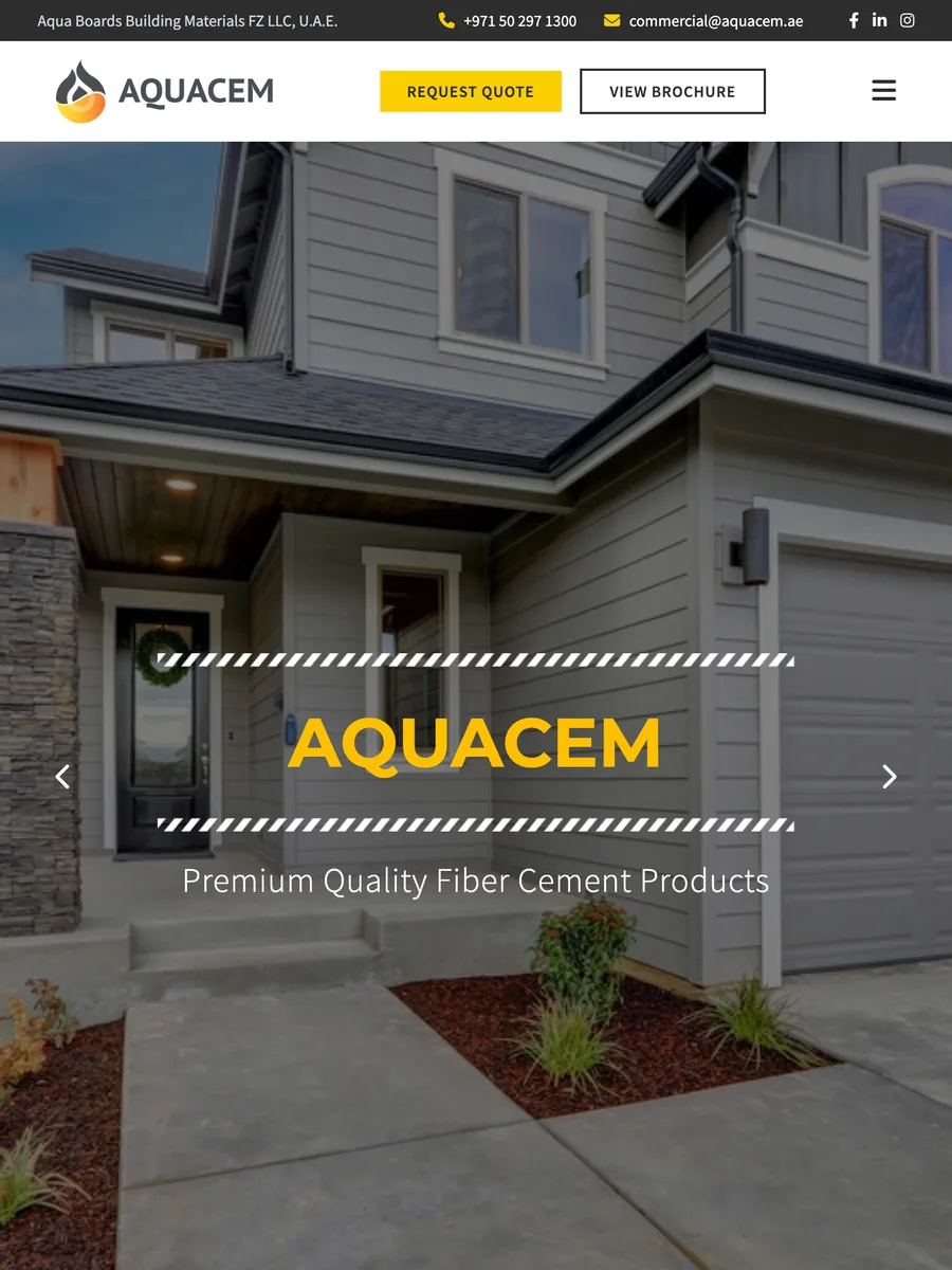 Aquacem homepage at 834px wide