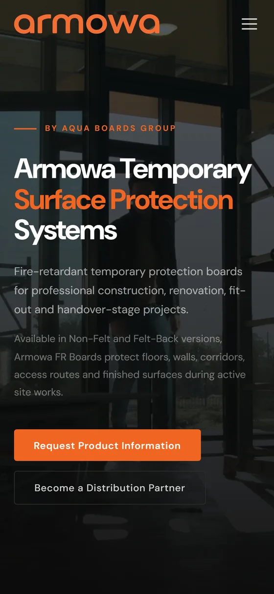 Armowa homepage at 390px wide