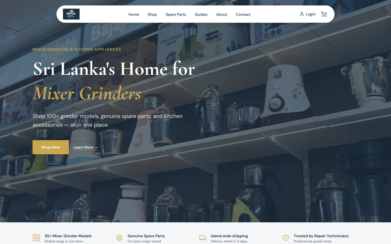 Mixie Kadai homepage at 1440px wide