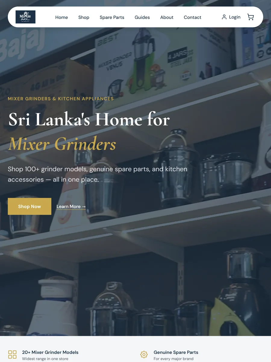Mixie Kadai homepage at 834px wide