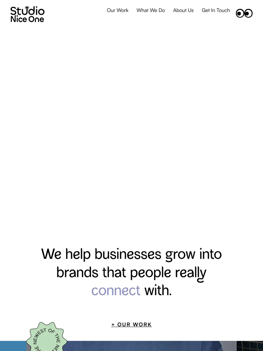Studio Nice One homepage at 834px wide
