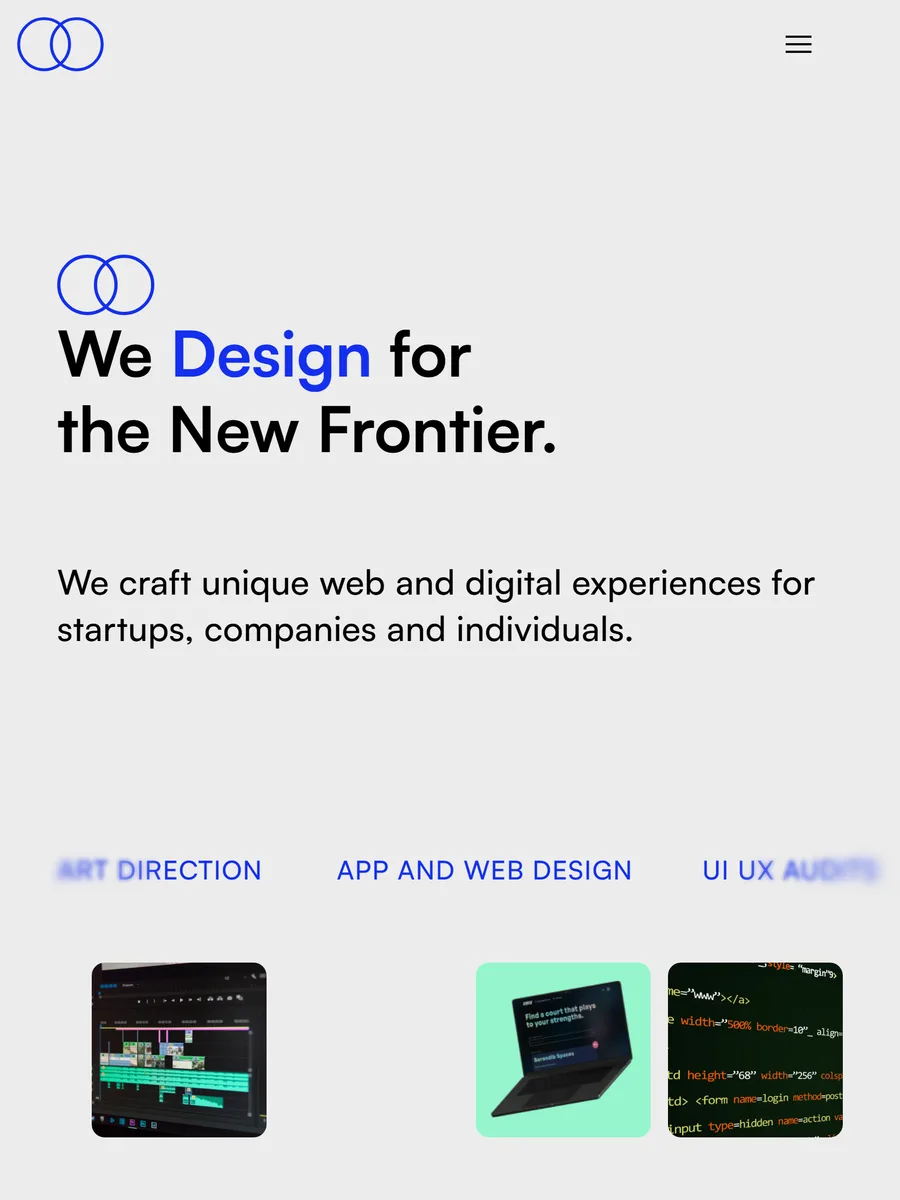 Tandm Studio homepage at 834px wide