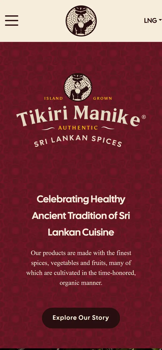 Tikiri Manike homepage at 390px wide