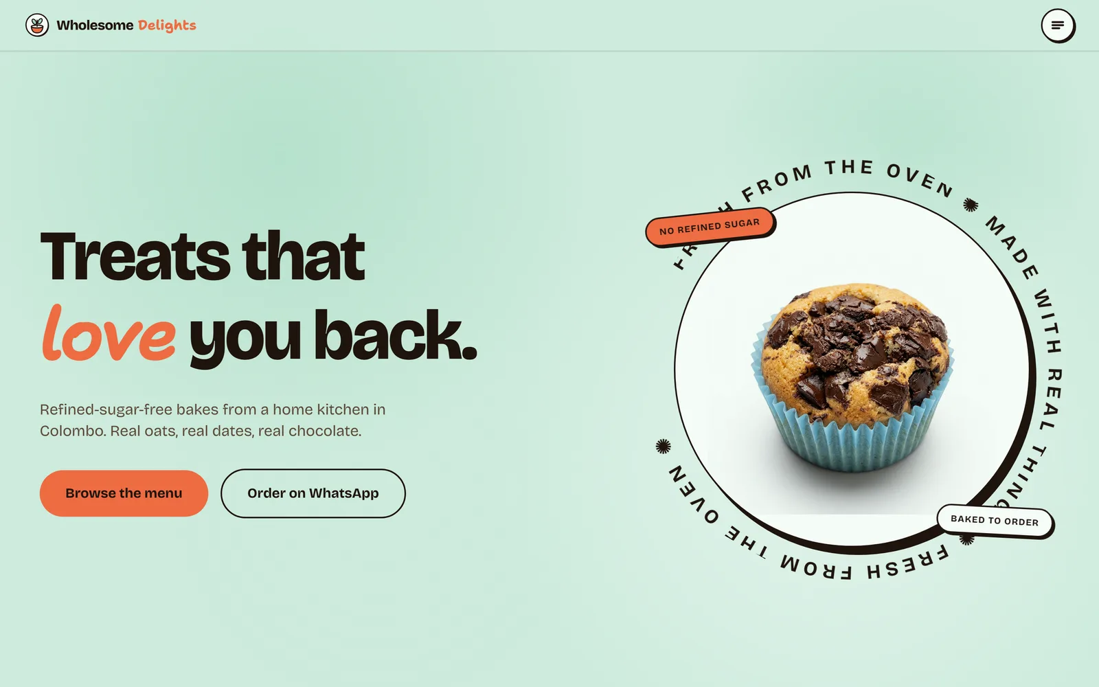 Wholesome Delights homepage at 1440px wide